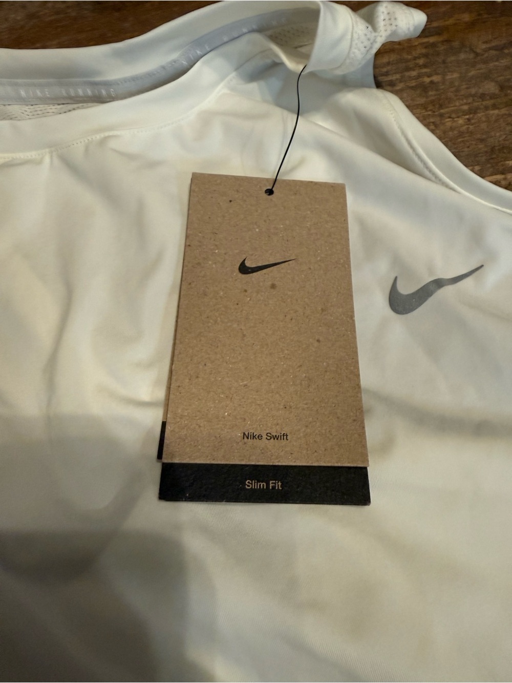 Nike Swift Dri-FIT Tank White Slim Fit Athletic Tank with Silver Swoosh - Picture 2 of 3